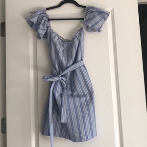 Off the shoulder seersucker dress